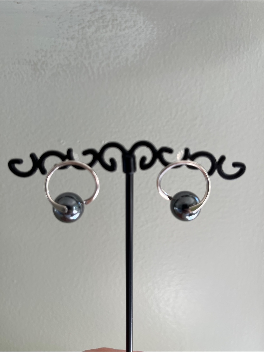 Hematite Sterling Silver Hoop Earrings